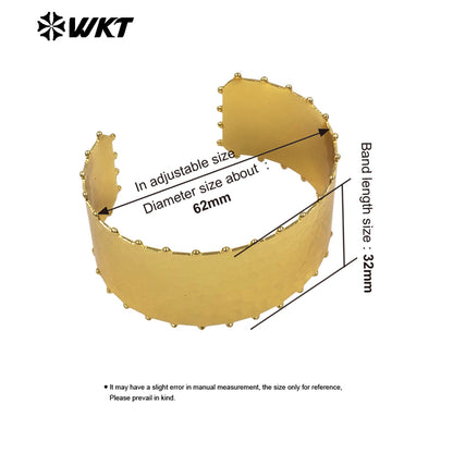 WT-JF382 Wholesale Simple Style 18K Gold Electroplated Round Beads And Hollow Holes Yellow Brass Bangle As Women Daily Jewelry