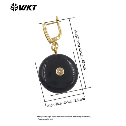 WT-E809 Fashionable Rose Quartz Various Natural Gemstones With Zircon Round Gold Earrings As Women Daily Elegant Jewelry