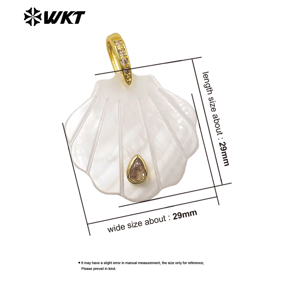 WT-JP478 Women Newest Waterdrop Shape Zircon And White Shell Hand Carved Gold Pendant For Friend Gift Making Accessories