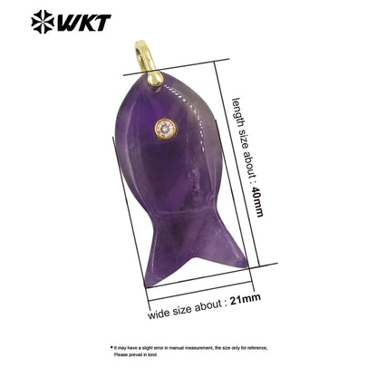 WT-P2088 Popular Interesting Style Zircon And Natural Gemstones Fish Shape Gold Pendant As Female Jewelry DIY Accessories