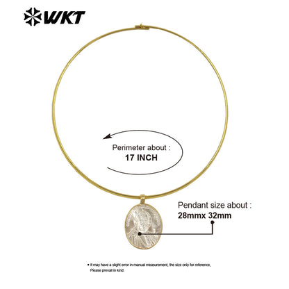 WT-JN401 Newest Fashion Gold Plated Round Choker With MOP Men Head Pattern Pendant Necklace For Female Simple Style Jewelry