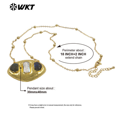 WT-JN403 Delicate Unique 18K Gold Plated Natural Gemstones And Pearl Pendant Necklaces For Girl Party Matching Decorative