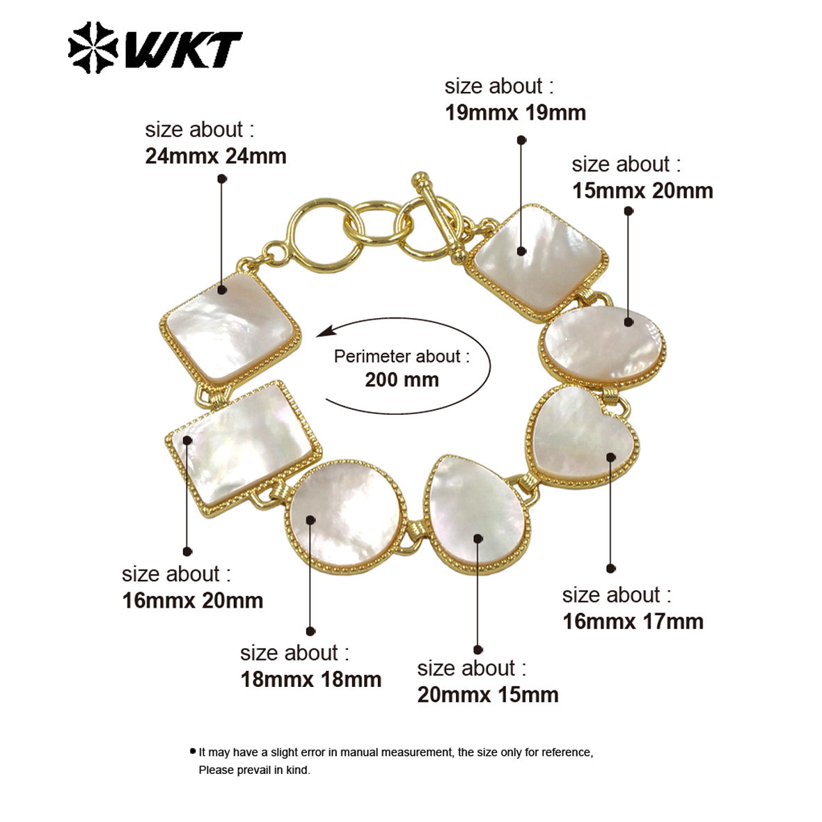 MPB142 Newest Fashion Gold Plated Waterdrop Heart Round Shape Natural Abalone Shell Splicing Bracelet For Lady Vintage Jewelry