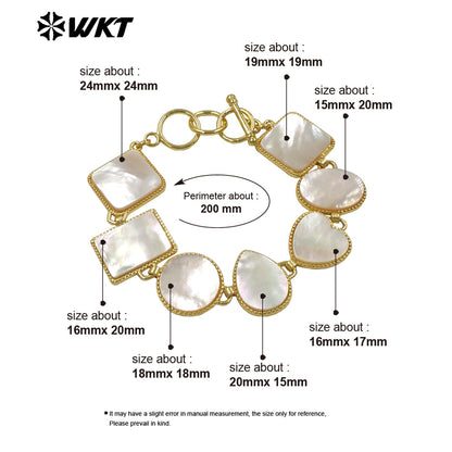 MPB142 Newest Fashion Gold Plated Waterdrop Heart Round Shape Natural Abalone Shell Splicing Bracelet For Lady Vintage Jewelry
