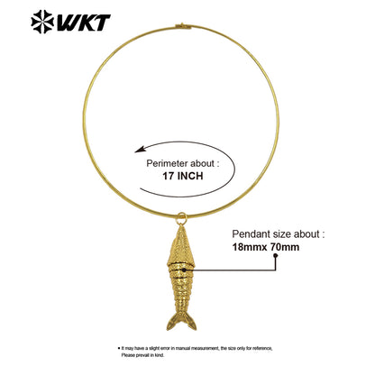 WT-N1540 Popular Vintage Style Gold Plated Choker With Yellow Brass Metal Fish Pendant Necklace For Friends Birthday Gift