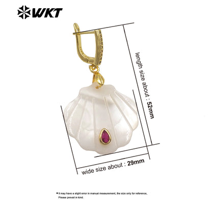 WT-MPE180 Women Fashion Simple Design Waterdrop Shape Zircon And Natural Shell Pendant Earrings As Daily Decorative Jewelry