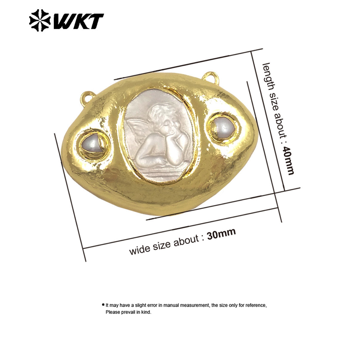 WT-PC020 Newest Gold Electroplated Mother Of Pearl Religious Patterns Charms Connector With Double Hoops For Necklace Handmade