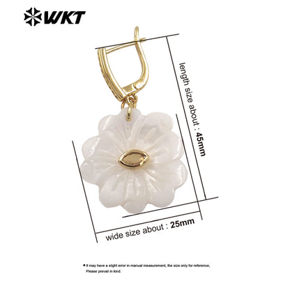 WT-MPE179 Romantic Style Gold Plated Zircon And Natural Shell Flower Shape Pendant Earrings For Girls Party Wearing Jewelry