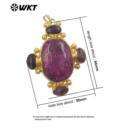 WT-P2134 Exclusive High Quality Design 18K Gold Electroplated Multi Natural Gemstones Big Pendant For Unique Style Jewelry DIY
