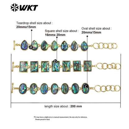MPB143 High Quality Gold Electroplated Waterdrop Square Shape Natural Abalone Shell Women Bracelet For Friends Jewelry Gift