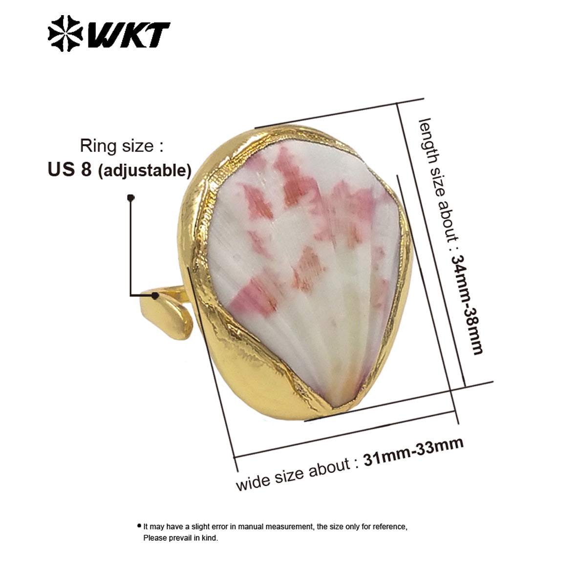 WT-MPR169 Top Fashionable 18K Gold Plated Colorful Natural Scallop Shell Women Adjustable Rings For Party Wearing Jewelry