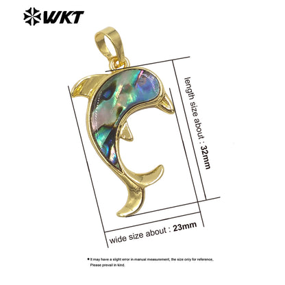 WT-JP512 Lovely Exquisite Gold Plated Natural White Shell And Abalone Dolphin Shape Tiny Pendants For Lady Earrings Making