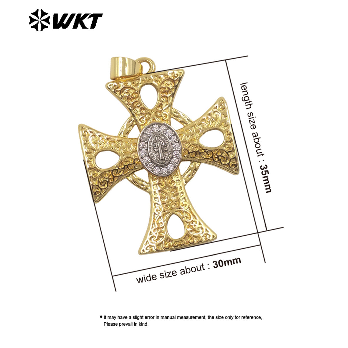 WT-MP331 Newest High Quality Gold Plated Yellow Brass Cross Shap Pendant For Women Religious Style Necklace DIY Making