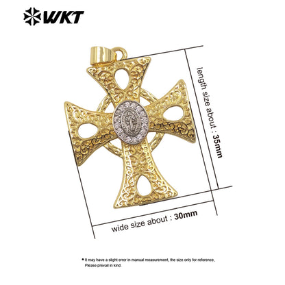 WT-MP331 Newest High Quality Gold Plated Yellow Brass Cross Shap Pendant For Women Religious Style Necklace DIY Making