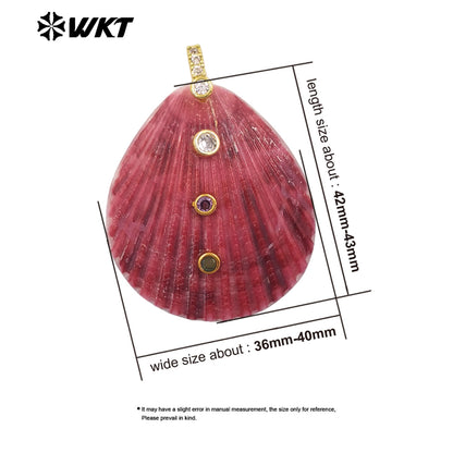 WT-JP528 New Arrival Multi Zircons And Colorful Natural Scallop Shell Gold Pendants For Women Handmade Necklace Design