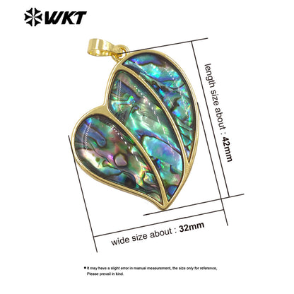 WT-JP515 Interesting Lovely Natural Abalone Shell Heart Shape Gold Charms Pendants For Women Earrings Jewelry Gift Design