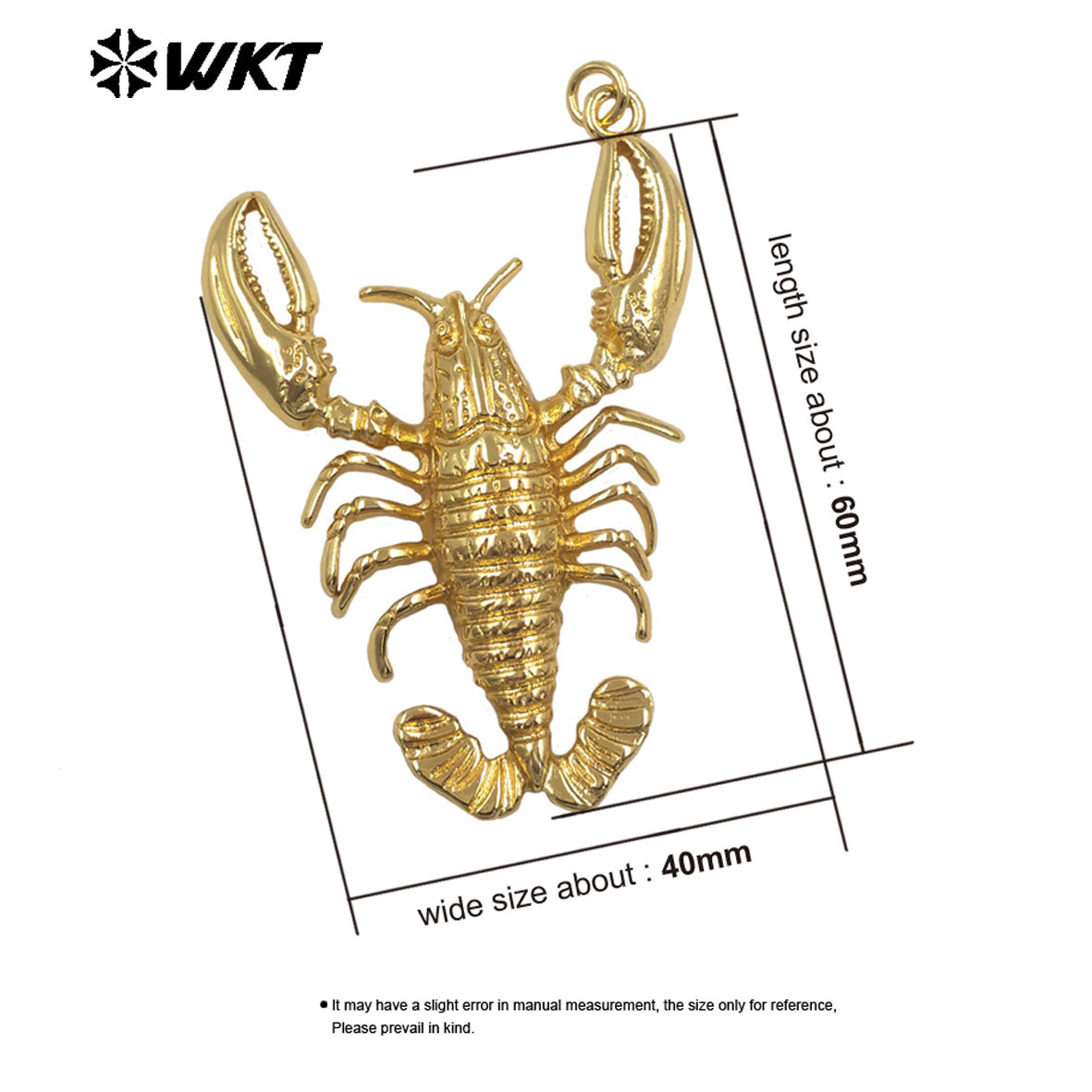 WT-MP327 Exquisite Vintage Style Gold Plated Crayfish Shape Yellow Brass Charms Pendants For Female Handmade Jewelry DIY