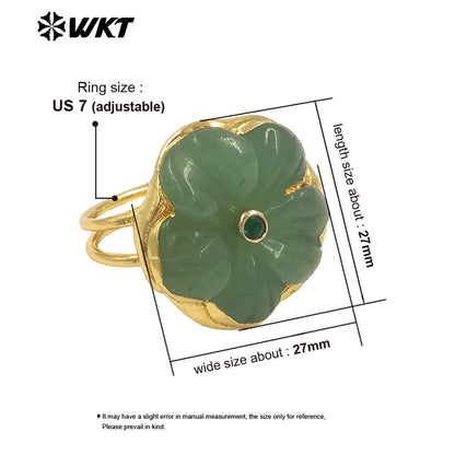 WT-R611 Exquisite Hot Sale Gold Plated Zircon And Natural Gemstones Carved Flower Shape Rings For Friends Birthday Jewelry Gift