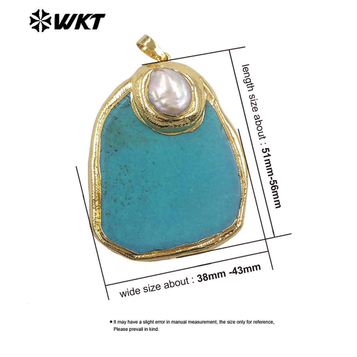 WT-JP517 Good Quality 18K Gold Electroplated Natural Pearl And Irregular Turquoise Stone Pendant For Women Handmade Jewelry DIY
