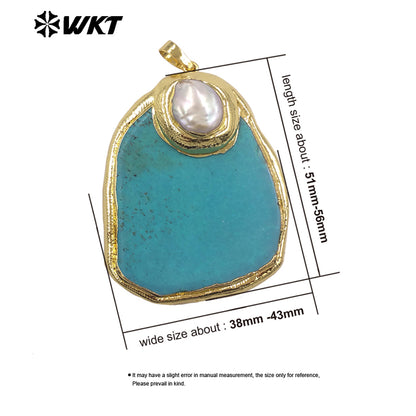 WT-JP517 Good Quality 18K Gold Electroplated Natural Pearl And Irregular Turquoise Stone Pendant For Women Handmade Jewelry DIY
