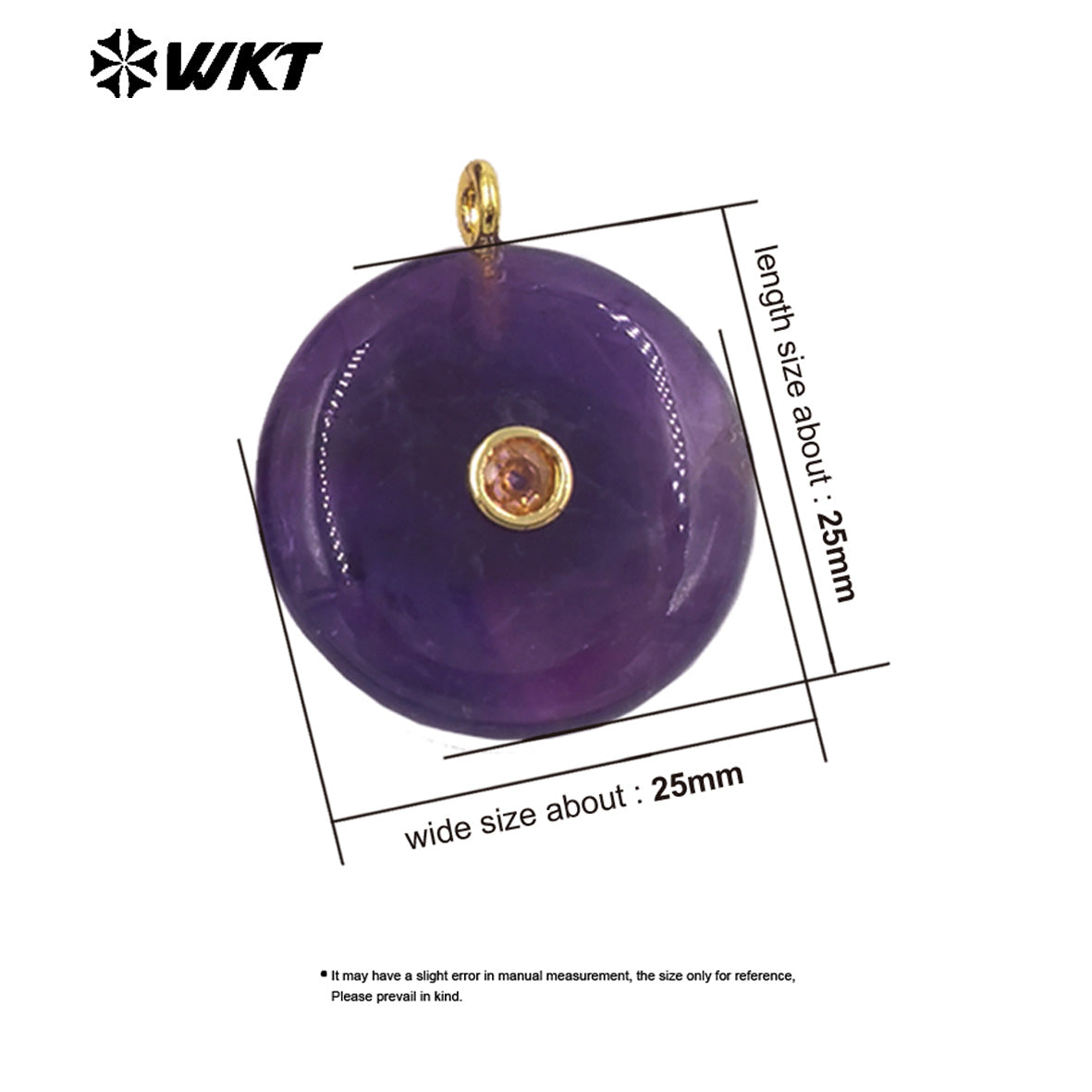 WT-P2086 Good Quality Amethyst Various Natural Gemstone And Zircon Round Gold Pendant For Simple Style Necklace Earring Making