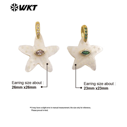 WT-JP480 Trendy Simple Style Gold Plated Zircon And White Shell Starfish Shape Little Pendants For Women Earrings Design