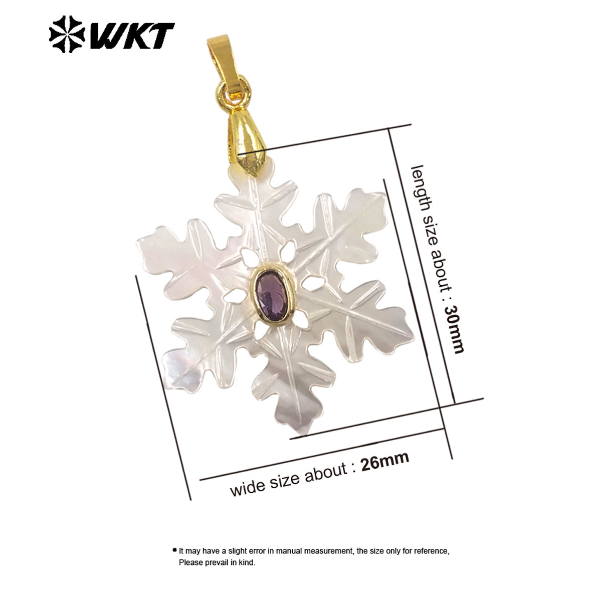 WT-JP520 Beautiful Style Colorful Zircon And Natural White Shell Carved Snowflake Shape Gold Pendant As Girl Jewelry Findings