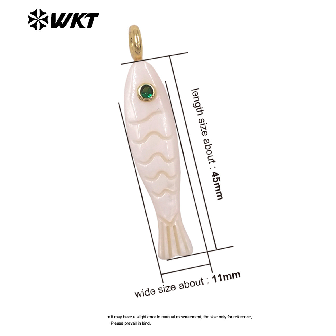 WT-JP525 Hot Popular Colorful Zircon And Natural White Shell Carved Fish Shape Pendant For Women Fashion Necklace DIY Making