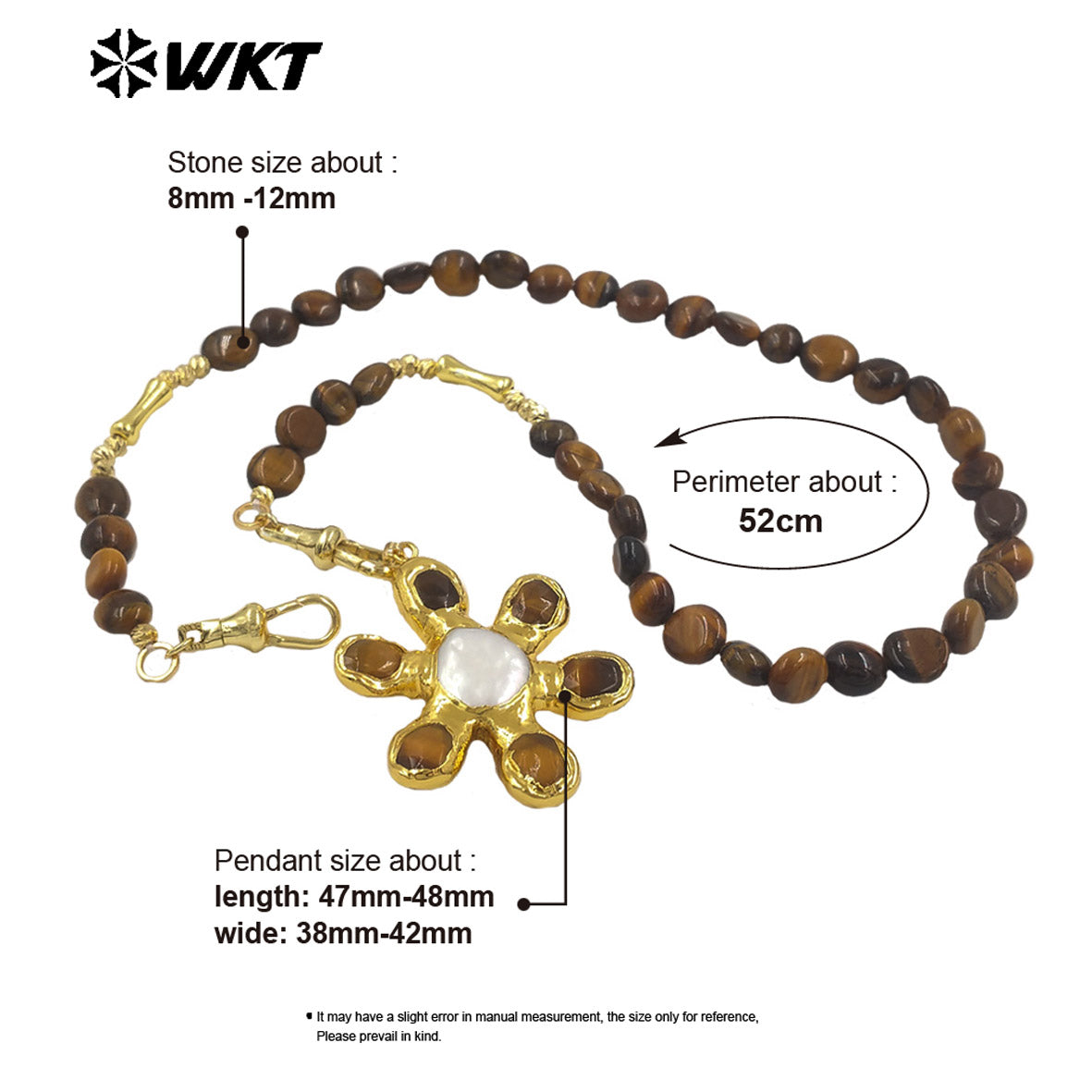 WT-JN379 Delicate Gold Plated Brass Splicing Beads Chain With Natural Stone And Pearl Flower Shape Pendants Necklaces As Gift