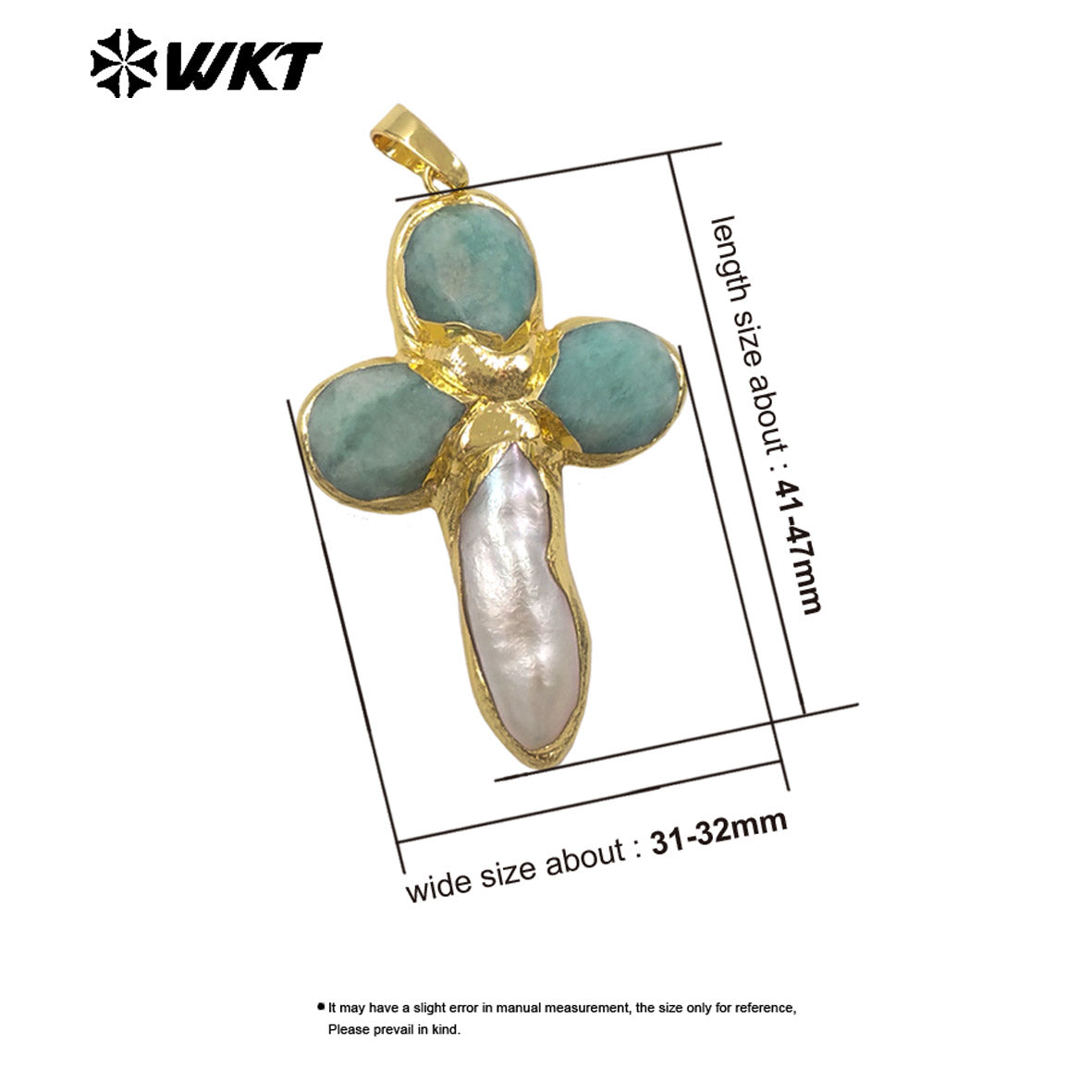 WT-JP382 Classic Cross Shape With Colored Natural Stone Pearl and 18k Gold Plated Pendant for Necklace Accessory