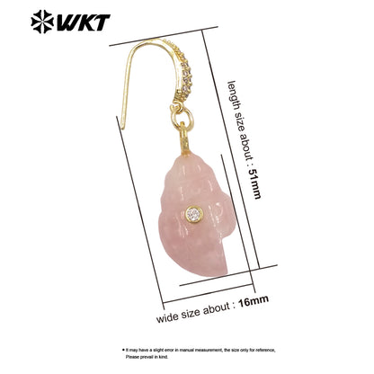 WT-E828 New Product Zircon And Various Natural Gemstones Conch Shape Gold Earrings For Girls Summer Beach Wearing Accessory