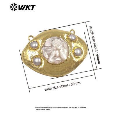 WT-PC022 High Quality Gold Plated Double Hoops Mother Of Pearl Religious Style Connector As Lady Handmade Jewelry Findings