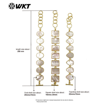 MPB144 Elegant Simple Style Gold Plated Round Waterdrop Shape Natural White Shell Bracelet For Women Daily Matching Jewelry