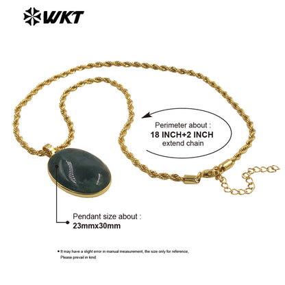 WT-N1539 Good Quality Yellow Brass Gold Plated Chain With Natural Gemstones Round Pendant Necklaces For Simple Style Jewelry