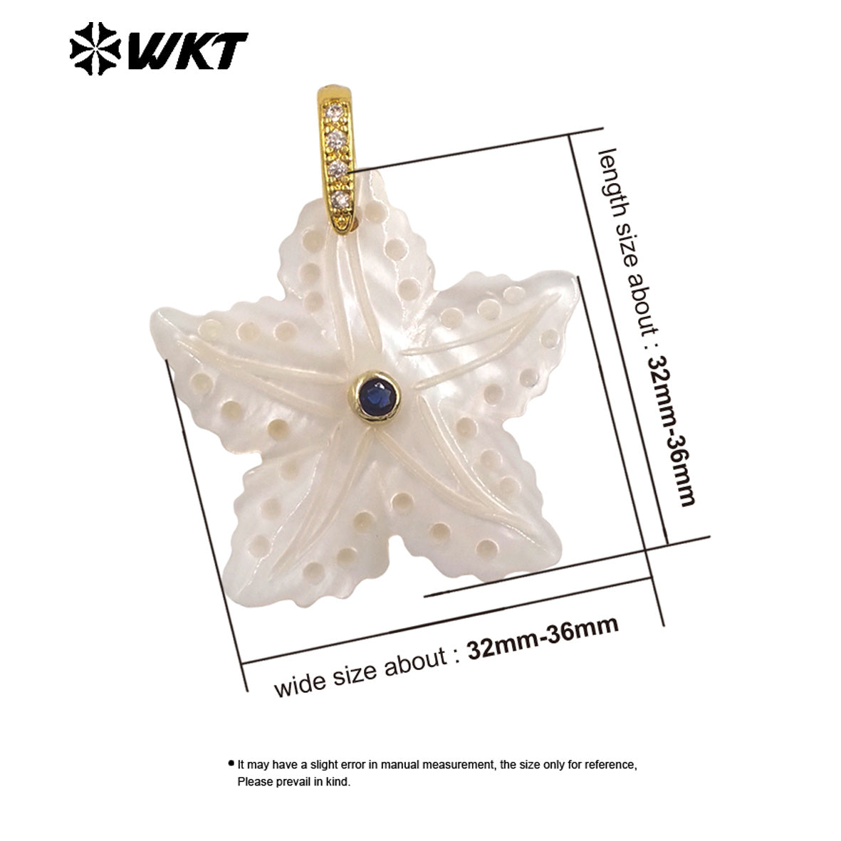 WT-JP521 Lovely Interesting Zircon And Natural White Shell Starfish Shape Gold Pendant For Women Handmade Jewelry Decorative