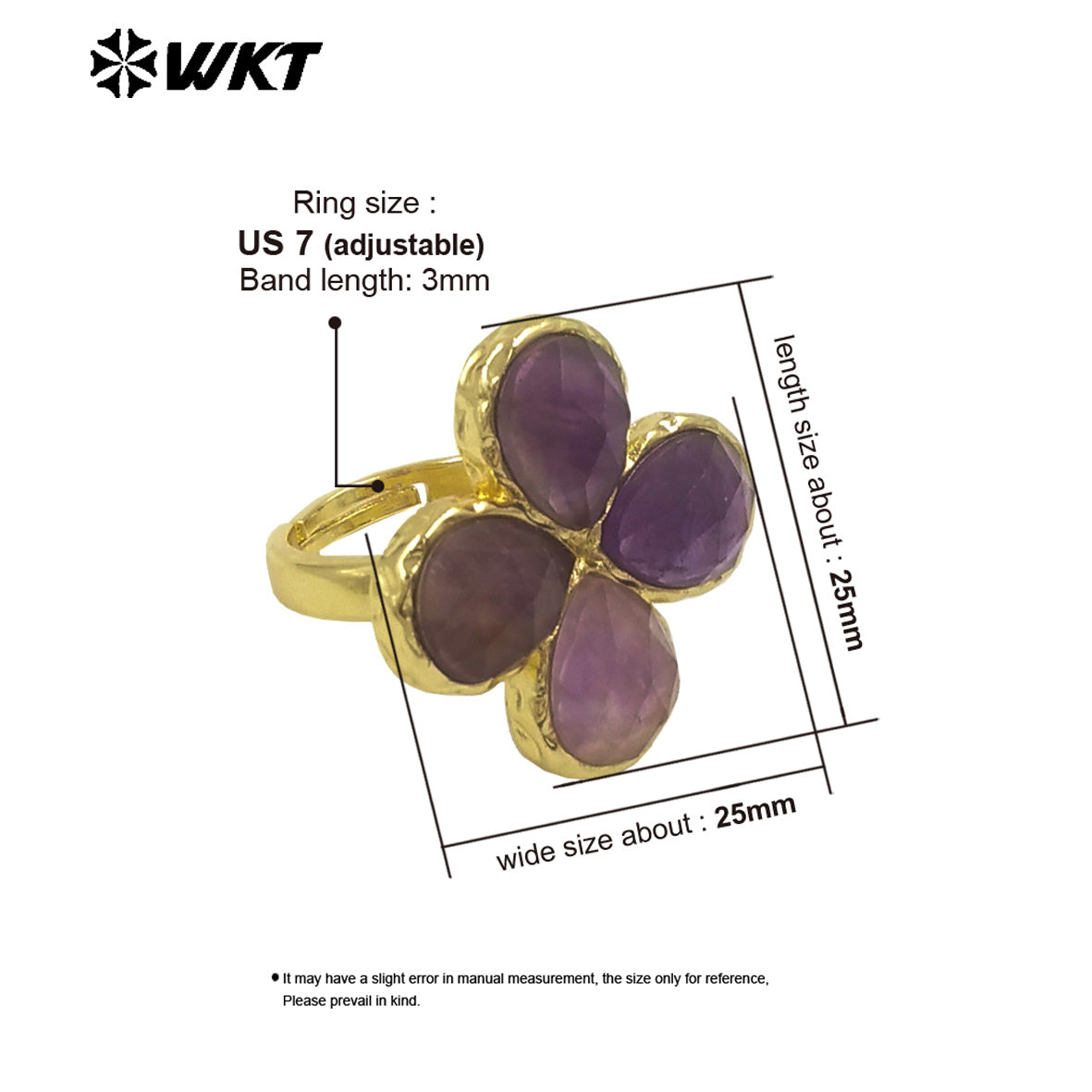 WT-R601 Beautiful 18K Gold Electroplated Natural Gemstones Flower Shape Rings Adjustable For Women Fashion Style Jewelry