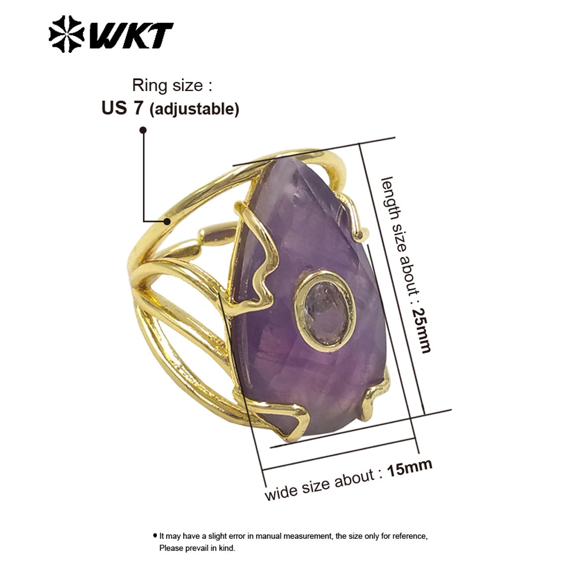 WT-R613 Wonderful Gold Plated Round Zircon And Various Natural Gemstones Waterdrop Shape Rings For Women Dance Party Matching