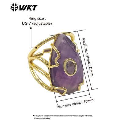 WT-R613 Wonderful Gold Plated Round Zircon And Various Natural Gemstones Waterdrop Shape Rings For Women Dance Party Matching