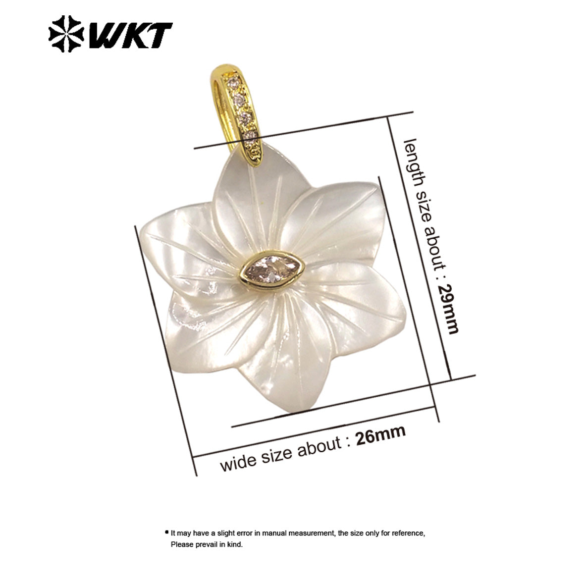 WT-JP479 Factory Wholesale Colorful Zircon And White Shell Carved Flower Shape Gold Pendant As Handmade Jewelry Findings