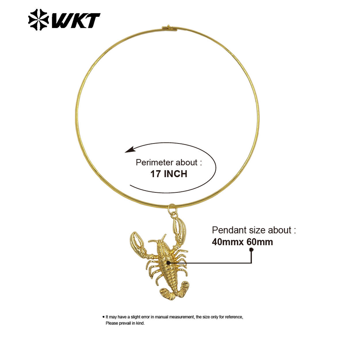 WT-MN1006 Popular Design Gold Electroplating Choker With Yellow Brass Crayfish Pendant Necklace For Lady Party Matching