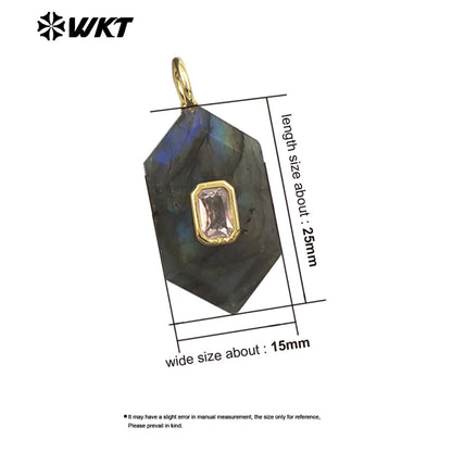 WT-P2083 New Arrival Zircon And Labradorite Various Natural Gemstones Geometric Shape Pendants For Handmade Earrings DIY