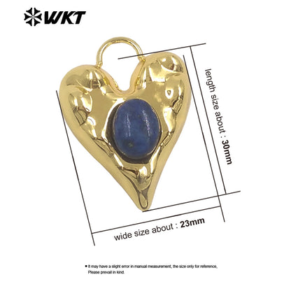 WT-P2132 Exquisite Unique 18K Gold Plated Natural Gemstones Heart Shape Little Charms Pendants For Women Jewelry Decorative
