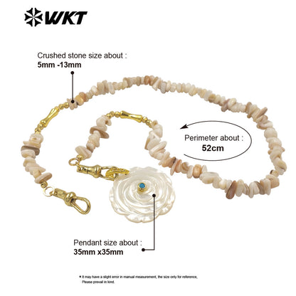 WT-JN380 Wonderful Crushed Stone Splicing Metal Chain With Natural Shell Zircon Flower Pendant Necklace For Fashion Matching