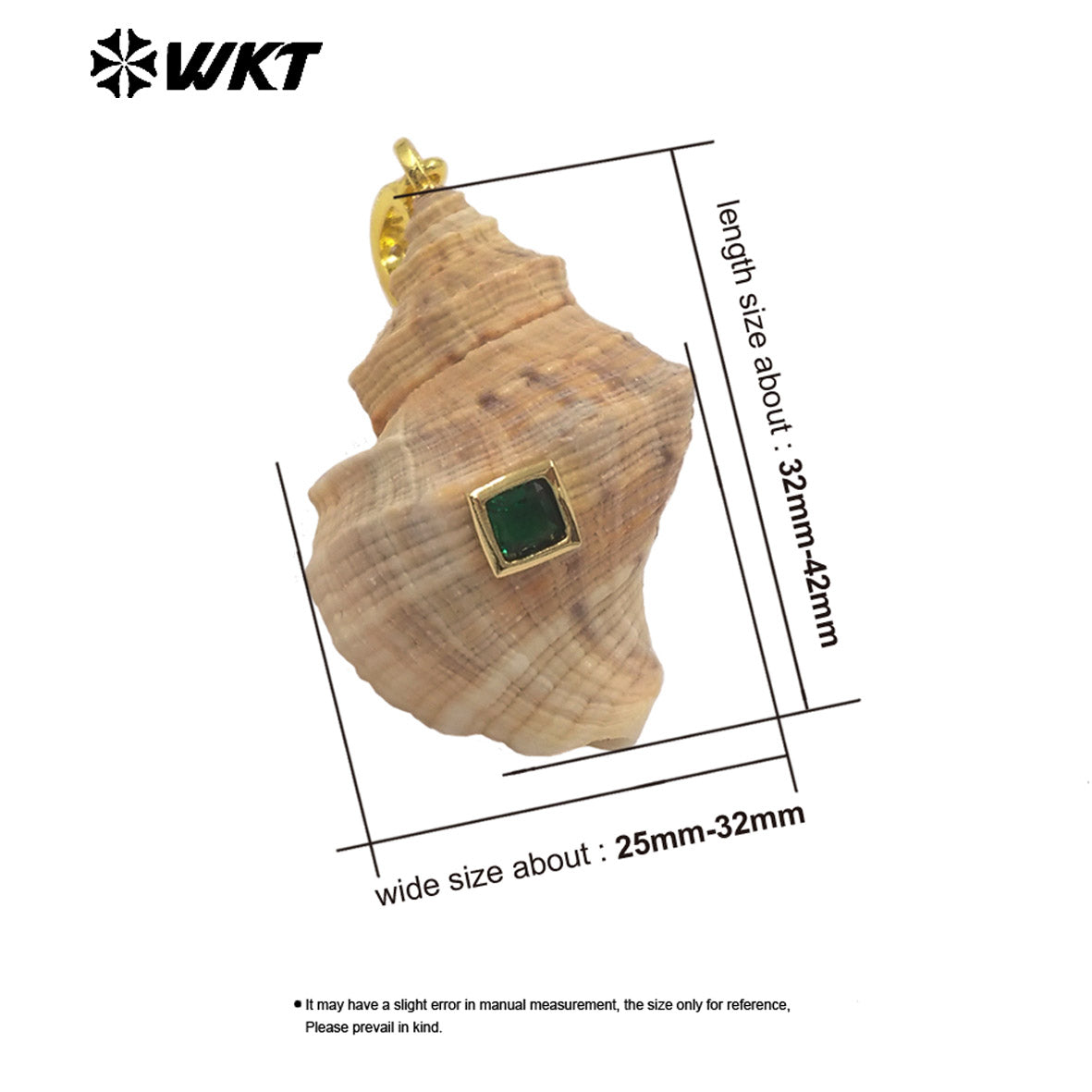 WT-JP482 Good Quality Bohomia Style Square Shape Zircon And Natural Trumpet Shell Gold Pendant For Fashion Necklace DIY Design