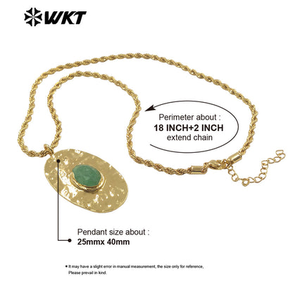 WT-N1538 Elegant Style Brass Chain With Gold Plated Natural Gemstone Oval Pendant Necklace For Lady Friend Birthday Gift