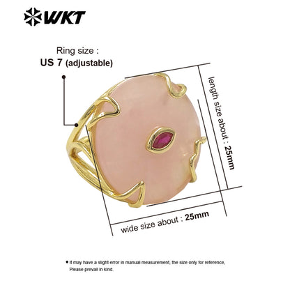 WT-R612 New Product 18K Gold Electroplated Zircon And Natural Gemstones Round Rings As Female Daily Matching Accessory
