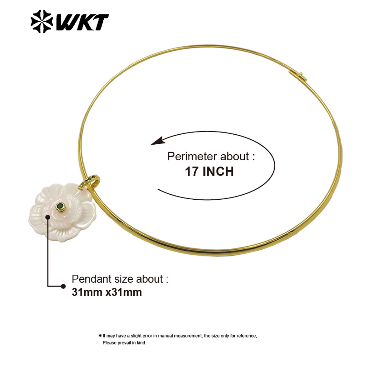 WT-JN382 Popular Design Gold Plated Natural Shell Zircon Flower Shape Pendant Chockers Necklace For Women Party Jewelry