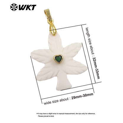 WT-JP523 Factory Wholesale Heart Zircon And Natural White Shell Carved Tree Shape Pendant For Friends Jewelry Gift Making