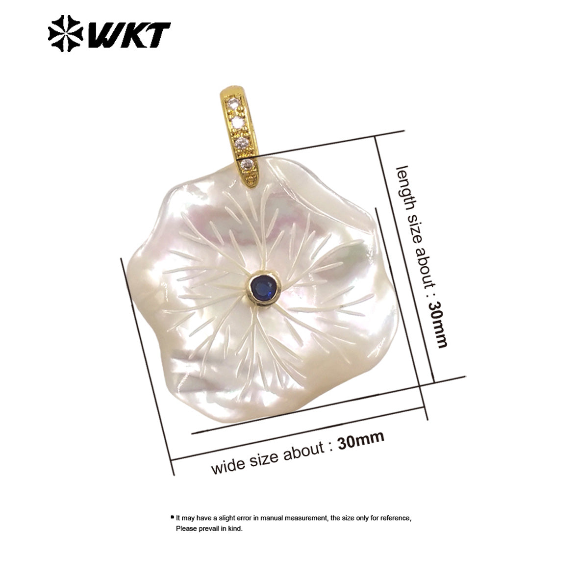WT-JP524 Unique Fashionable Zircon And Irregular Mother Of Pearl Gold Charms Flower Pendants As Women Necklace Decoration