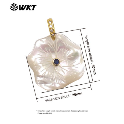WT-JP524 Unique Fashionable Zircon And Irregular Mother Of Pearl Gold Charms Flower Pendants As Women Necklace Decoration